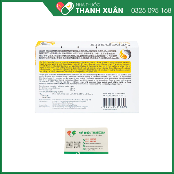 Strepsils Soothing honey &amp; lemon giảm đau họng dùng cho trẻ em và người lớn